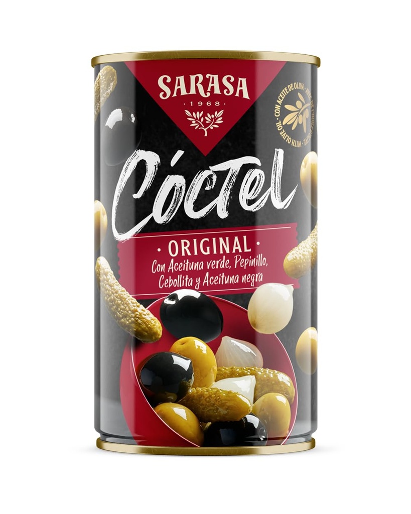 Cóctel de Aceituna Verde, Pepinillo, Cebollita y Aceitunas Negras (lata)